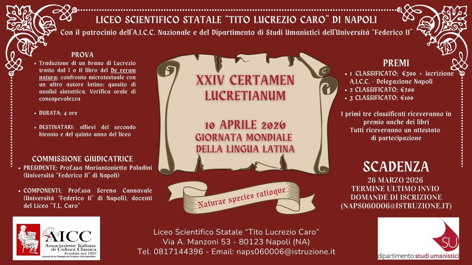 Bando di concorso XXIV Certamen Lucretianum