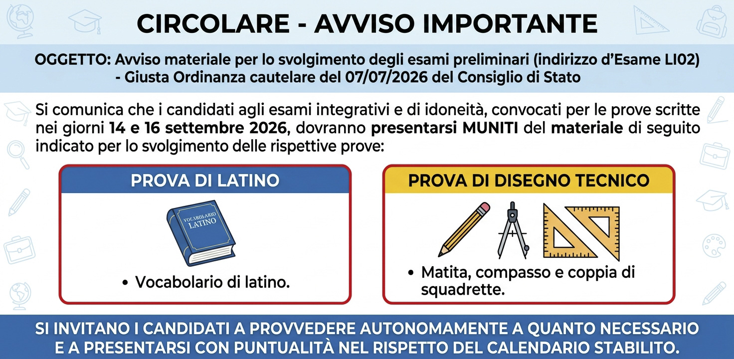Materiale per svolgimento degli esami preliminari indirizzo d’Esame  LI02 Ordina Consiglio di Stato